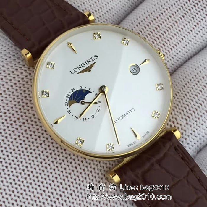 LONGINES浪琴 精鋼表殼 牛皮錶帶男士時尚腕表 WSS1877